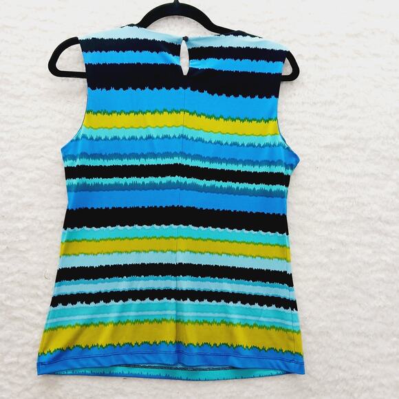 Blouse Size S Blue Yellow Lime Cruise Dopamine Stripe Minimalist Resort Resort - Picture 2 of 11